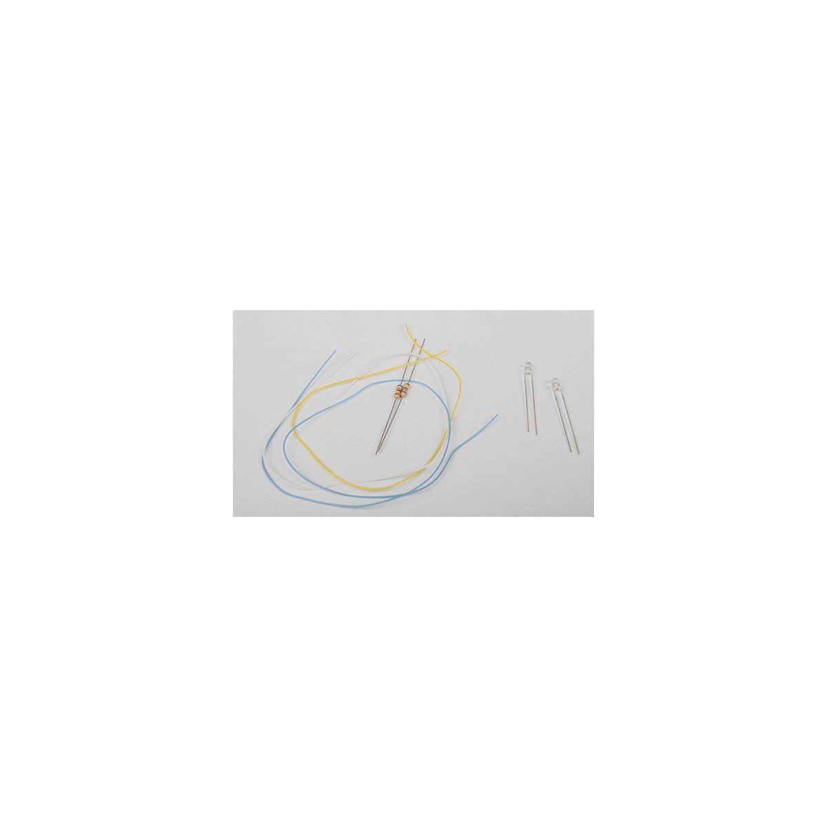 LED Kit -- Includes 2 Sunny White 1/8′ 3mm Diameter LEDs, 3 Wires, 2 680-Ohm Resis, All Scales, Train Control Systems 1289