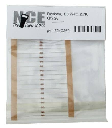 2700 Ohm Resistor -- 1/8 Watt pkg(20), All Scales, NCE Corporation 260