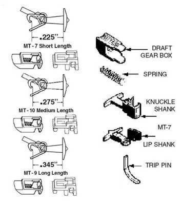 Truck Mount Couplers -- `T` Shank .225` .57cm (Short) 2 Pairs, N, Micro Trains Line 130012