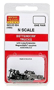 Bettendorf Trucks -- With Couplers, Extended Bolster 1 Pair, N, Micro Trains Line 302024