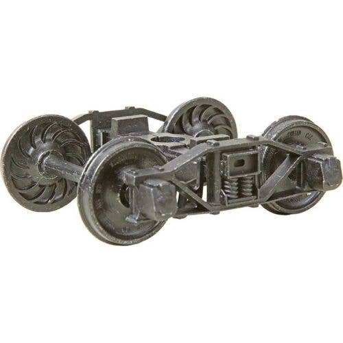 2-Rail Arch Bar Metal Trucks -- With 33′ Ribbed-Back Metal P48 Wheels 1 Pair, O, Kadee Quality Products 757
