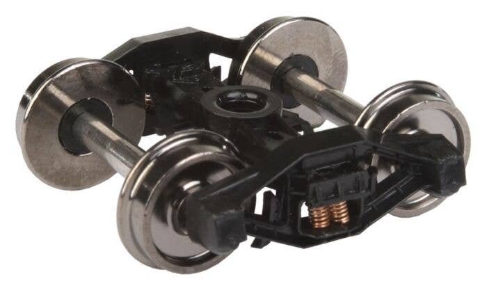 Sprung Plastic Trucks w/33′ Metal RP-25 Wheels & Axles -- T-Section Bettendorf - 1 Pair, HO, WalthersProto 2007