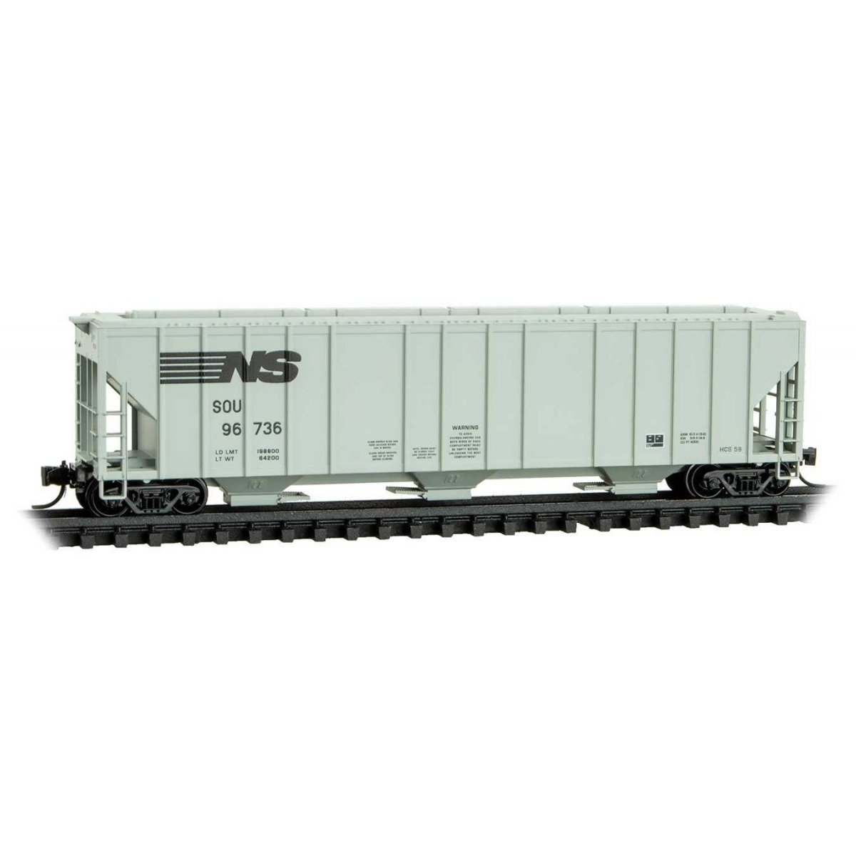 Evans 100-Ton 3-Bay Covered Hopper - Ready to Run -- Norfolk Southern 96736 (gray, black)