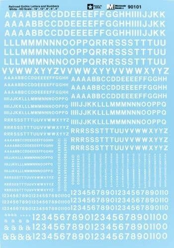 Alphabets & Numbers - Railroad Gothic -- White, HO, Microscale Industries Inc 90101