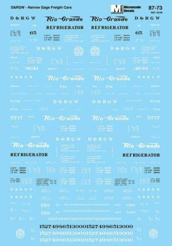 Denver & Rio Grande Western - DRGW -- Narrow Gauge Freight Cars (black, white) 1930+, HO, Microscale Industries Inc 8773