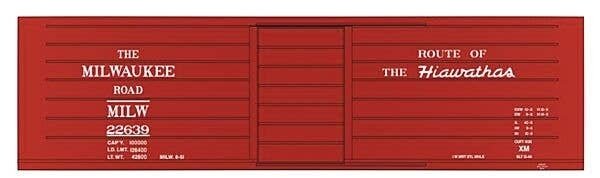 Railroad Decal Set 6-Pack -- Milwaukee Road Ribbed-Side Boxcar w/Hiawathas Slogan, HO, Tichy Train Group 100216
