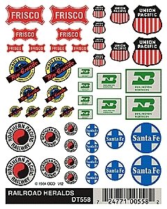 Dry Transfer Signs -- Railroad Heralds, HO, Woodland Scenics 558