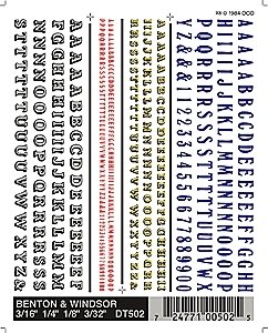Dry Transfer Alphabet & Number Sets -- Betton & Windsor Type Faces (blue, yellow, white w, All Scales, Woodland Scenics 502