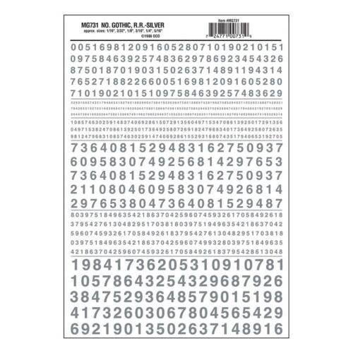 Dry Transfer Numbers Only - Railroad Gothic -- Silver, All Scales, Woodland Scenics 731