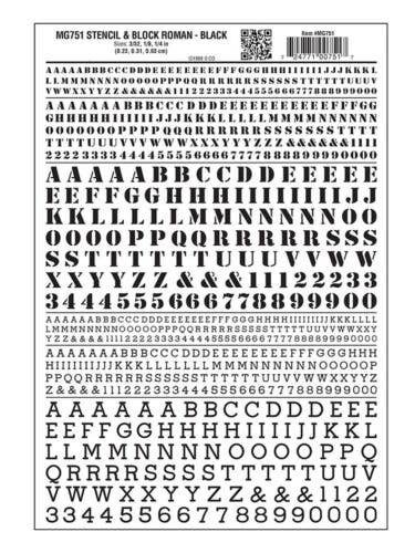 Dry Transfer Alphabet & Numbers - Stencil/Block Roman -- Black, All Scales, Woodland Scenics 751