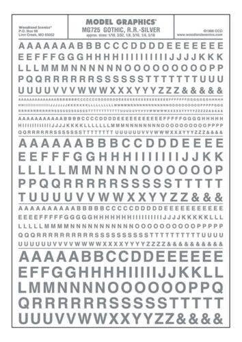 Dry Transfer Alphabet & Numbers - Railroad Gothic -- Silver, All Scales, Woodland Scenics 725