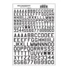 Dry Transfer Alphabet & Numbers - 45 Degree USA Gothic (Military 3/8 & 1/2′ -- Black, All Scales, Woodland Scenics 744