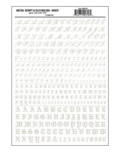Dry Transfer Alphabet & Numbers - Script/Old English -- White, All Scales, Woodland Scenics 756