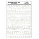 Dry Transfer Alphabet & Numbers - Extended Railroad Gothic -- White, All Scales, Woodland Scenics 735