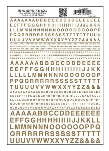 Dry Transfer Alphabet & Numbers - Railroad Gothic -- Gold, All Scales, Woodland Scenics 722