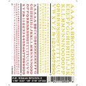 Dry Transfer Alphabet & Number Sets -- Railroad Roman Type Face (red & gold), All Scales, Woodland Scenics 504
