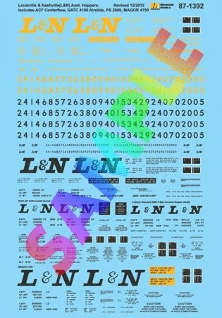 Railroad Decal Set -- Louisville & Nashville ACF, Airslide, P-S & Magor Covered Hoppe, HO, Microscale Industries Inc 871392