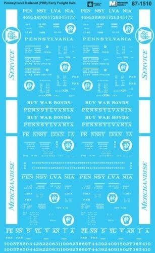 Railroad Decal Set -- Pennsylvania Railroad PRR Early Freight Cars, HO, Microscale Industries Inc 871510