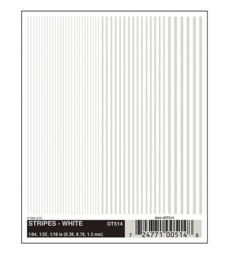 Dry Transfer Alphabet & Number Sets -- Stripes - White 1/64, 1/32 & 1/16′, All Scales, Woodland Scenics 514