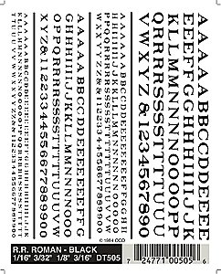 Dry Transfer Alphabet & Number Sets -- Railroad Roman Type Face (black), All Scales, Woodland Scenics 505