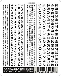 Dry Transfer Alphabet & Number Sets -- Railroad Roman Type Face - Numbers Only (black), All Scales, Woodland Scenics 509