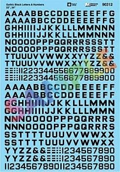 Alphabet & Number Decal Set -- Gothic Block (black) 22`, 24`, HO, Microscale Industries Inc 90312
