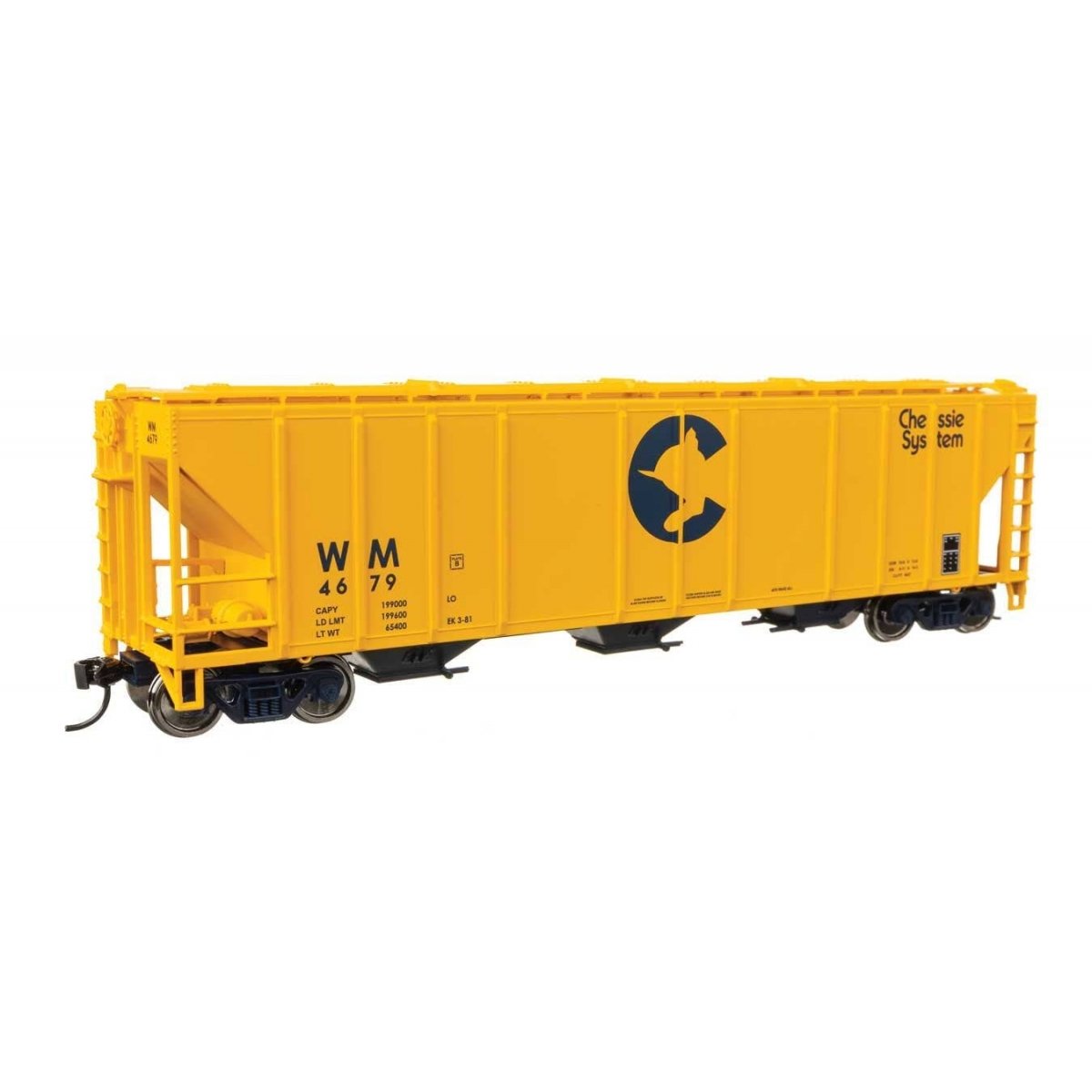 50′ Pullman-Standard PS2-CD 4427 3-Bay Covered Hopper - Ready to Run -- Western Maryland 4679