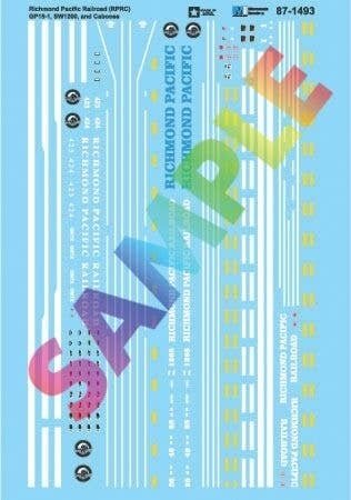 Railroad Decal Set -- Richmond Pacific Railroad RPRC GP15-1, SW1200, & Caboose, N, Microscale Industries Inc 601493