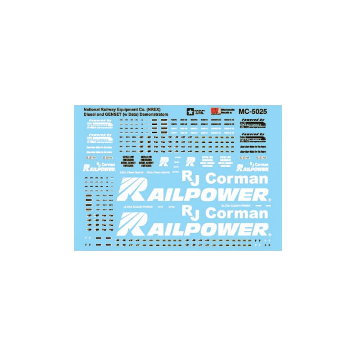 Railroad Decal Set -- Railpower & NREX Genset Logos & Data, N, Microscale Industries Inc 605025