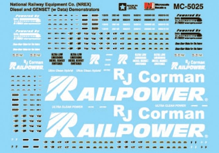 Railroad Decal Set -- Railpower & NREX Genset Logos & Data, N, Microscale Industries Inc 605025