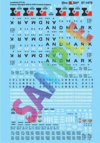 Railroad Decal Set -- Lamdmark PTLX & TLCX Pullman-Standard 4740 & 4750 Covered Hopper, N, Microscale Industries Inc 601479