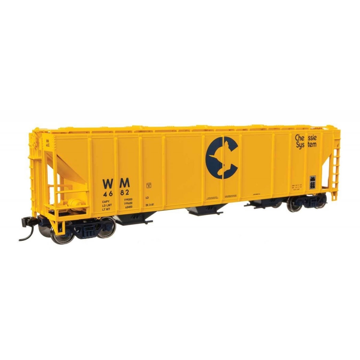 50′ Pullman-Standard PS2-CD 4427 3-Bay Covered Hopper - Ready to Run -- Western Maryland 4682
