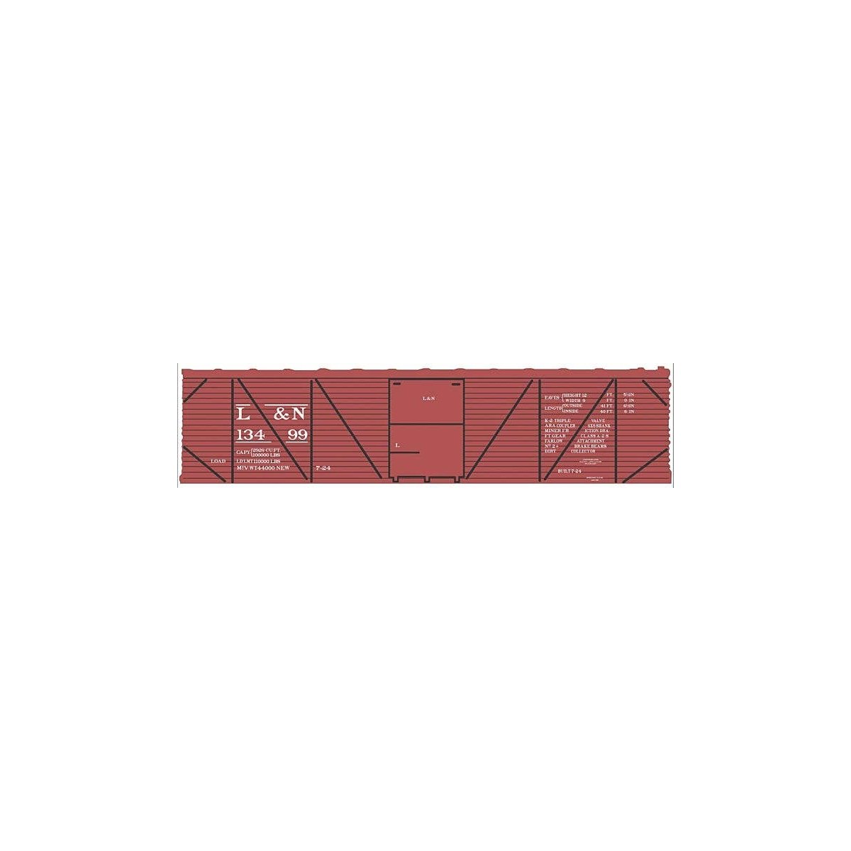 Railroad Decal Set -- Louisville & Nashville 40′ Single-Sheathed Wood Boxcar (Boxcar Red, No L, O, Tichy Train Group 10242O