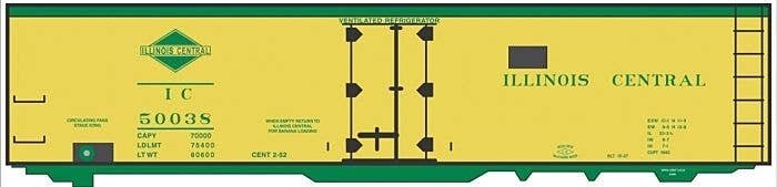 Railroad Decal Set -- Illinois Central 40′ Steel Reefer (yellow Car, green Lettering & Diamond, O, Tichy Train Group 10229O