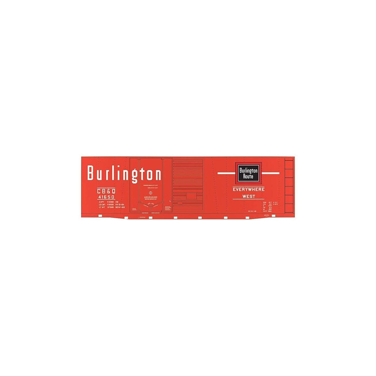 Railroad Decal Set -- Chicago, Burlington & Quincy 40′ Double-Door Boxcar (Chinese Red Car), O, Tichy Train Group 10094O