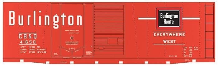 Railroad Decal Set -- Chicago, Burlington & Quincy 40′ Double-Door Boxcar (Chinese Red Car), O, Tichy Train Group 10094O