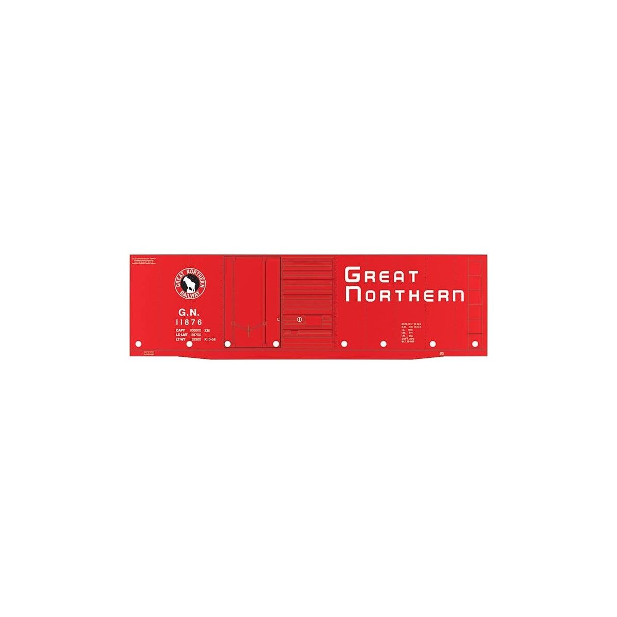 Railroad Decal Set -- Great Northern 40′ Double-Door Boxcar (red, Empire Lettering, Rocky Silh, S, Tichy Train Group 10087S