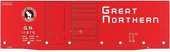 Railroad Decal Set -- Great Northern 40′ Double-Door Boxcar (red, Empire Lettering, Rocky Silh, S, Tichy Train Group 10087S