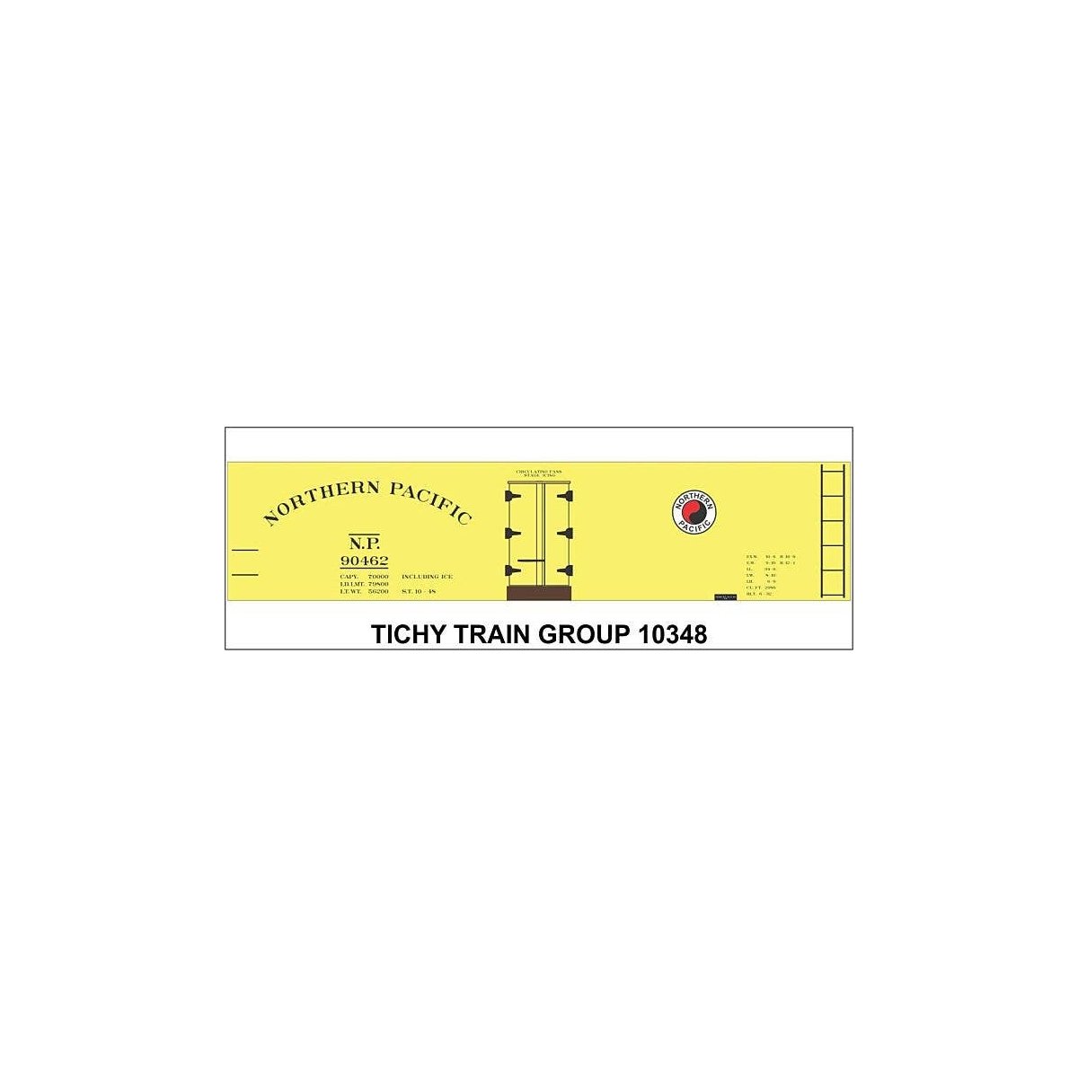 Railroad Decal Set -- Northern Pacific 40′ Wood Reefer (yellow car), HO, Tichy Train Group 10348