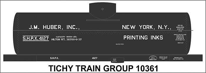 Railroad Decal Set -- J M Huber 8,000-Gallon Single-Dome Tank Car (Printing Ink Service), N, Tichy Train Group 10361N