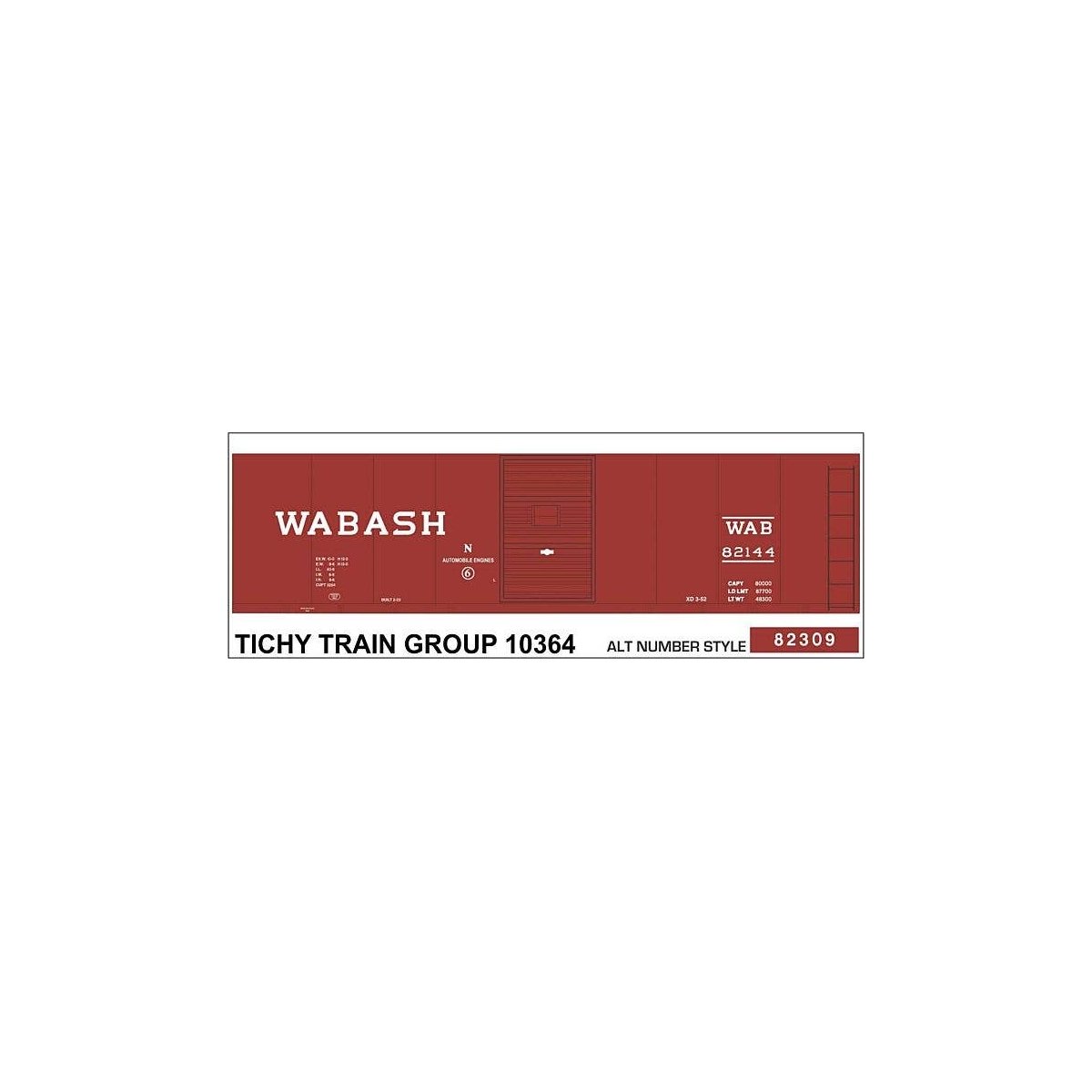 Railroad Decal Set -- Wabash 40′ Steel Boxcar, HO, Tichy Train Group 10364