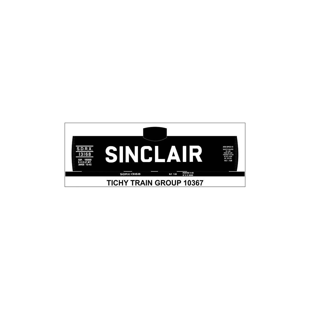 Railroad Decal Set -- Sinclair 8,000-Gallon Tank Car (black car, Billbaord Lettering), HO, Tichy Train Group 10367