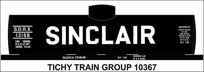 Railroad Decal Set -- Sinclair 8,000-Gallon Tank Car (black car, Billbaord Lettering), N, Tichy Train Group 10367N