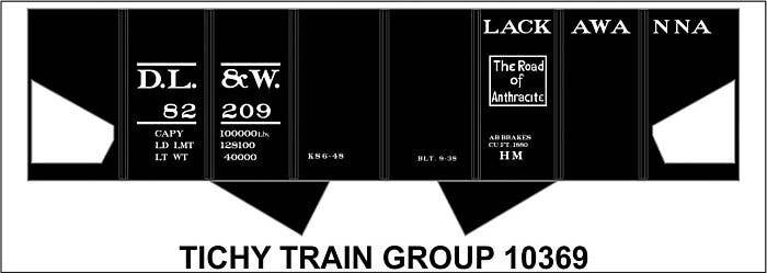 Railroad Decal Set -- Delaware, Lackawanna & Western 2-Bay Steel Hopper (Anthracite Logo), HO, Tichy Train Group 10369
