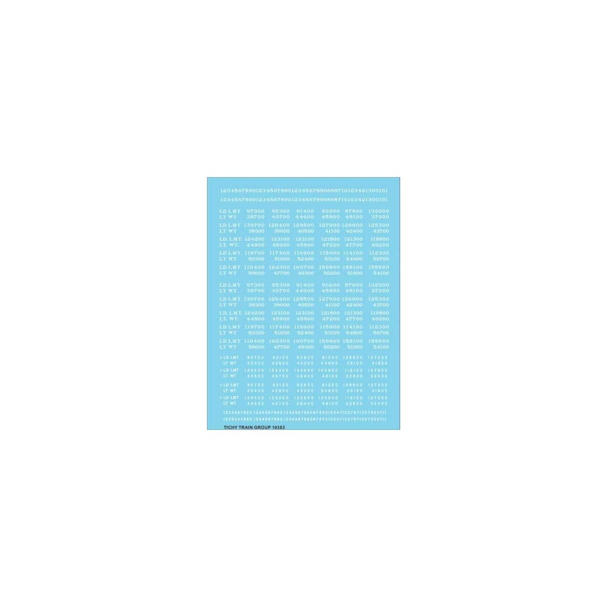 Railroad Decal Set -- Load Limit and Light Weight (LD LMT and LT WT) Data (white lettering), HO, Tichy Train Group 10383