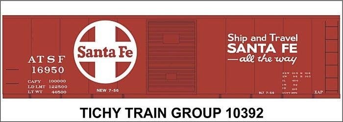 Railroad Decal Set -- Santa Fe 40′ Steel Boxcar (Boxcar Red Car, Ship & Travel Slogan, Large L, N, Tichy Train Group 10392N