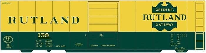 Railroad Decal Set -- Rutland 40′ Steel Boxcar (green, yellow car), HO, Tichy Train Group 10293
