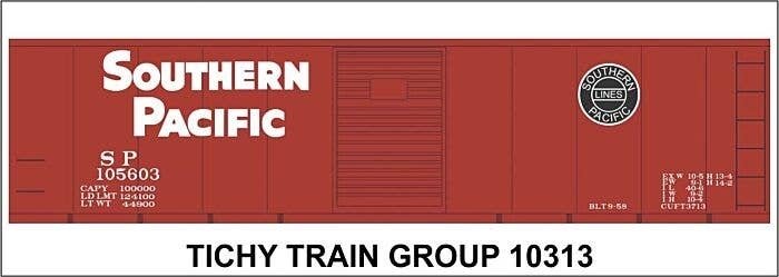 Railroad Decal Set -- Southern Pacific 40′ Steel Boxcar (Sans Serif Lettering, black Lines Log, N, Tichy Train Group 10313N