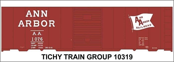 Railroad Decal Set -- Ann Arbor 40′ Steel Boxcar (Large Flag Logo), HO, Tichy Train Group 10319