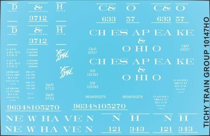Railroad Decal Set -- Delaware & Hudson/Chesapeake & Ohio/New Haven USRA Hopper (1 car), HO, Tichy Train Group 10147N